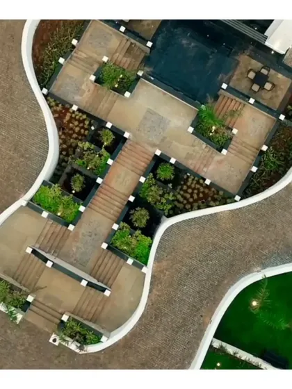 An overhead detail of a residential landscape project, revealing the intricate network of pathways, planters, and multi-level terraces. This image highlights my focus on circulation and creating an experience of discovery through carefully planned sightlines and interactions with nature.