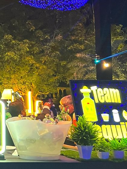 Our "Team Tequila" station, fully equipped for a fun-filled night. Themed signage and dedicated spirit zones are a great way to add personality to your event bar.