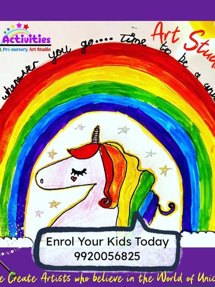 We create artists who believe in the world of unicorns. This vibrant rainbow and unicorn painting is a perfect example of the imaginative and colorful art that comes out of our studio, where we encourage kids to dream big.