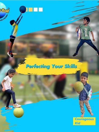 This collage shows our little champions perfecting their skills. From balancing on a ball to jumping with a racket, each activity is designed to challenge them and build their physical confidence in a supportive setting.