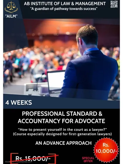 This 4 week course on Professional Standards is designed for first generation lawyers. It teaches you how to present yourself professionally in court, covering ethics, conduct, and the practical accountancy skills essential for managing a legal practice.