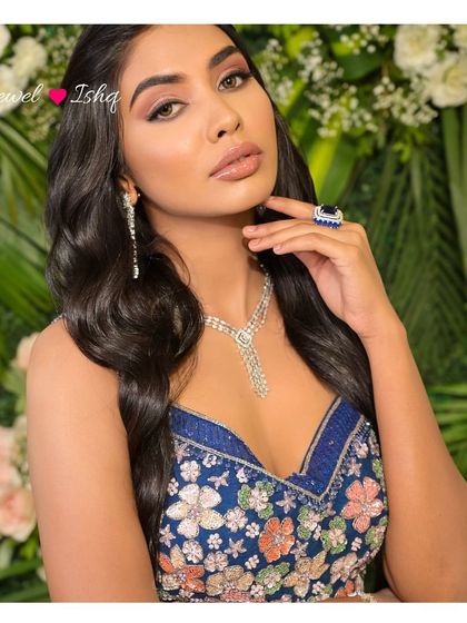 Another angle of this beautiful summer bride look. The simple diamond necklace is perfect for a heavily embellished outfit, providing balance and a touch of elegance.