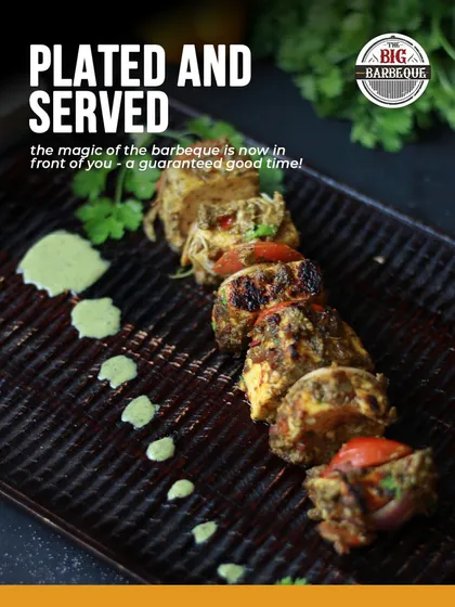 Plated and served with care. The magic of the barbeque is now in front of you, featuring perfectly grilled paneer tikka with onions and tomatoes.