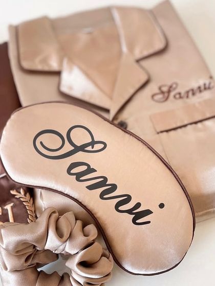 Dreamy details for the bride tribe. Our satin PJ sets include a personalised eye mask and scrunchie for the ultimate pre-wedding pamper session.