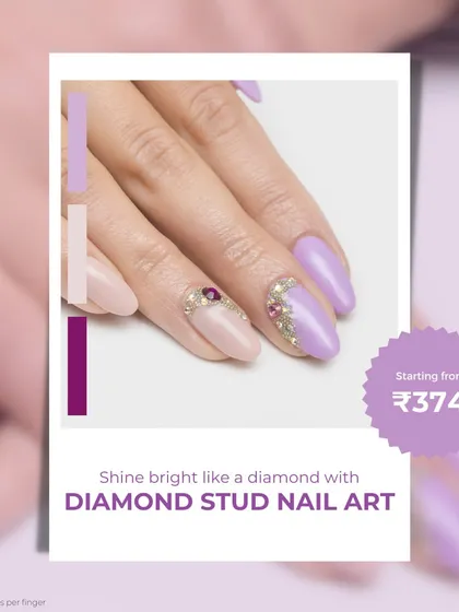 Add a touch of sparkle with our diamond stud nail art. We carefully place beautiful studs and crystals to create an elegant and glamorous accent for any manicure.