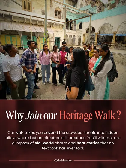 We believe in stories, not lectures. Here, one of our Walk Leaders is sharing tales of a forgotten haveli in Old Delhi, bringing the past to life for our group. This is what our heritage walks are all about: intimate, engaging, and full of discovery.