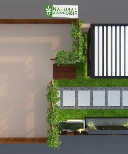 A top-down layout for a Rohini project, showing a long water feature and pergola.