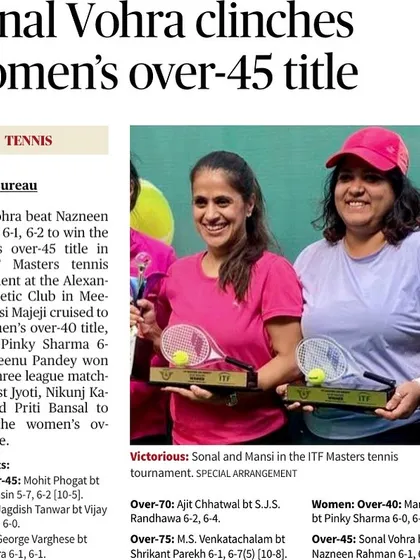 Another newspaper clipping celebrating the victory of our trainees Sonal and Mansi in the ITF Masters tournament. Their success is our success.