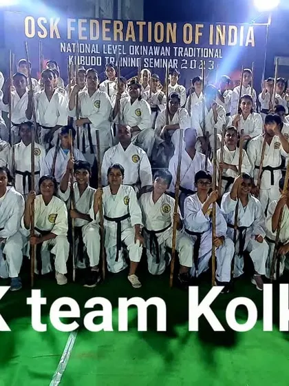 Our OSK team in Kolkata after a successful National Level Okinawan Traditional Kobudo Training Seminar in 2023. We conduct seminars across the country.