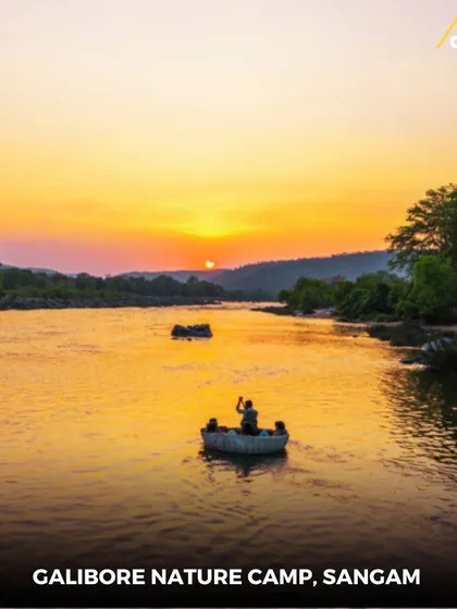 There's nothing quite like a peaceful coracle ride during a golden sunset. This moment of pure tranquility was captured at Galibore Nature Camp, an ideal spot for a digital detox.