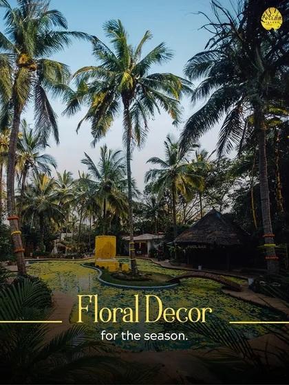Our poolside area decorated with marigold petals offers a stunning and colorful setting for a haldi or mehendi ceremony, embracing seasonal floral decor.