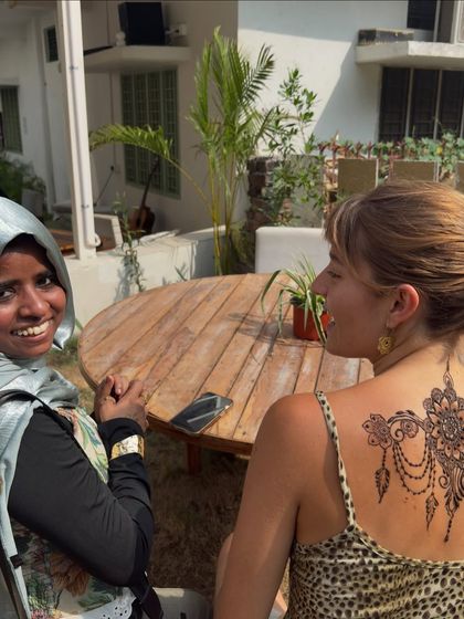 The finished mandala-inspired back piece on Tanya. This design was inspired by my favorite henna artist, Gopi Henna, and I was so happy to finally create it.