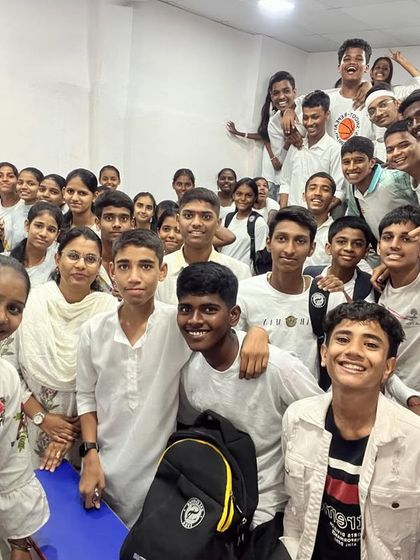 Another happy group of students celebrating the white-themed day to kick off Navratri 2023.