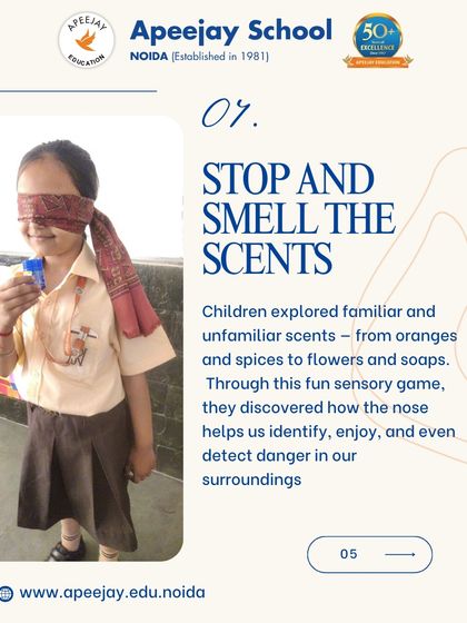 Stop and smell the scents. Children explored familiar and unfamiliar scents, discovering how the nose helps us identify our surroundings.