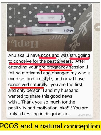 After 2 years of struggling with PCOS, this student felt a shift in her mindset and lifestyle after my session. She conceived naturally and I was one of the first people she shared the news with.