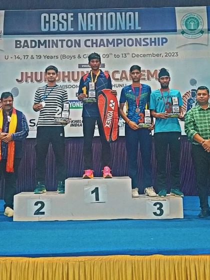 **Podium Glory at CBSE Nationals.** The winners' podium for the U-14 Boys' Team Event at the CBSE Nationals, with our players from Bal Bharati School taking the top spot.