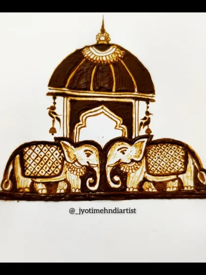 A clean, bold design of two elephants under a dome, perfect for practicing symmetry and solid filling.