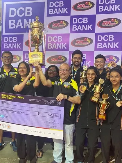 The joy of a team victory is unmatched. This is our team, the Thunder Falcons, coached by our very own Harsh Maniar, celebrating their win at the Mumbai Premier League. This moment, complete with the winner's cheque and trophy, showcases the excitement and rewards of competitive league play.