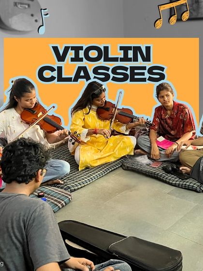 "Violin Classes" in our after-school program. Students of different ages learn together, creating a supportive environment where beginners are inspired by more advanced players.