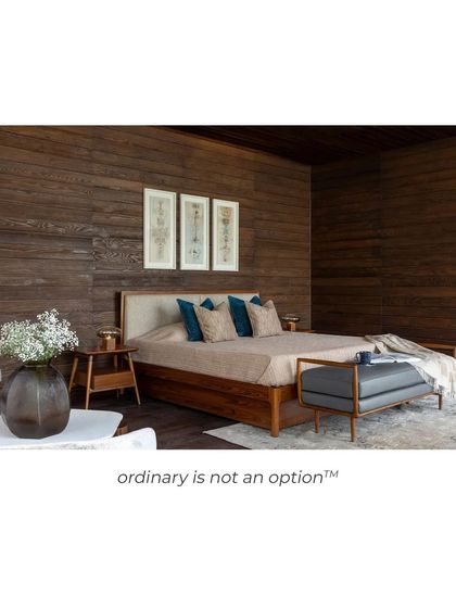 The full view of the prefabricated wooden bedroom, a testament to our motto that "ordinary is not an option." This eco-friendly suite combines high-end design with the efficiency of prefabrication.