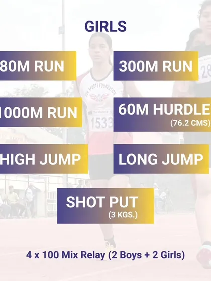 The list of events for the Girls U-16 category, including hurdles, jumps, and shot put.