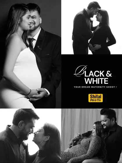 A bold collage dedicated to my black and white maternity shoots, showing a variety of couples and poses to highlight the timeless and dramatic feel of monochrome.