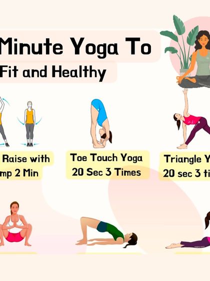 A 5-minute yoga routine to be fit and healthy. It combines dynamic movements like jumps with static holds like Triangle Pose.