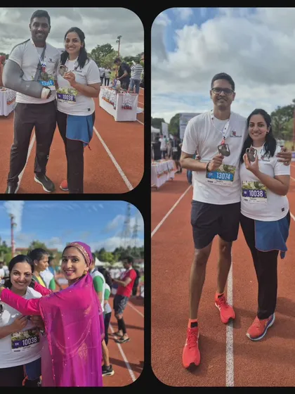 A collage from the Kodagu Monsoon Run, showing our team members with their medals and supporting each other. Even an injury doesn't stop the team spirit.