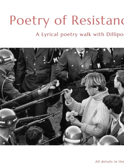 This iconic image of protest perfectly captures the spirit of our 'Poetry of Resistance' walks. We carry a flash of poetry birthed in a furnace, noticing nature's own rare resilience as we walk through Lodhi Gardens.