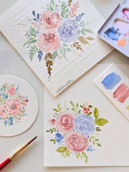 Vintage pastel blooms. A collection of my signature style delicate florals, painted with soft brushstrokes using my favorite watercolor palette.