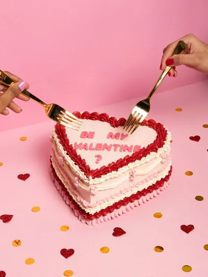 Will you be my Valentine? This retro heart-shaped buttercream cake is perfect for sharing with your special someone.