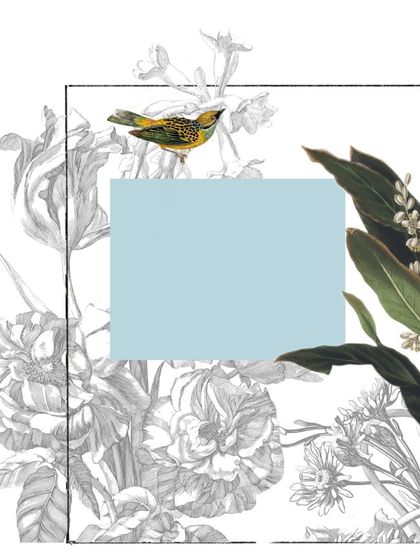 The design process involves carefully placing each element. This digital sketch shows a bird nestled among the foliage, a small detail that adds life to the final mural.