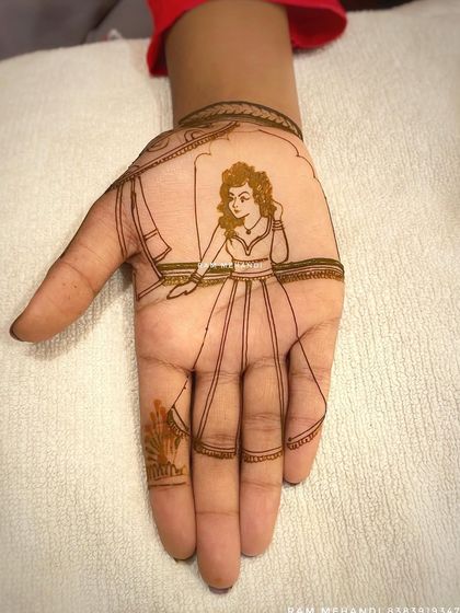 The line drawing for a modern portrait of a woman in a western-style dress, showing the versatility of my portrait skills.