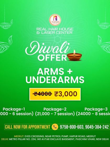 This Diwali, get smooth arms and underarms with our special combo offer. A single session is available for just ₹3,000, a significant discount from the original price of ₹4,000.