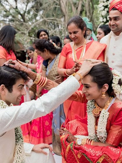 The 'jeelakarra bellam' ceremony, a key Telugu wedding ritual, symbolizing the couple's journey through bitter and sweet moments.