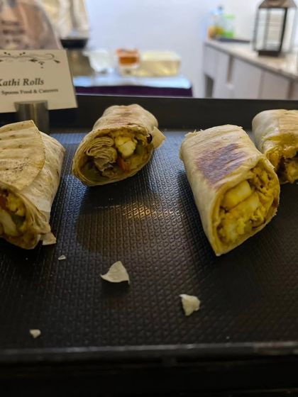 Kathi Rolls served at the 'Fortnite' party. These wraps are a hearty and delicious handheld option, making them easy for kids to eat while they play.