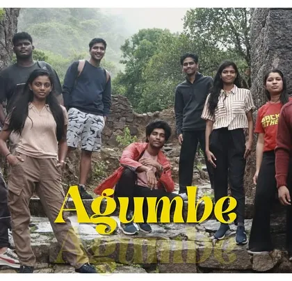 Our group posing at the ancient ruins in Agumbe, a place rich in history and natural beauty.