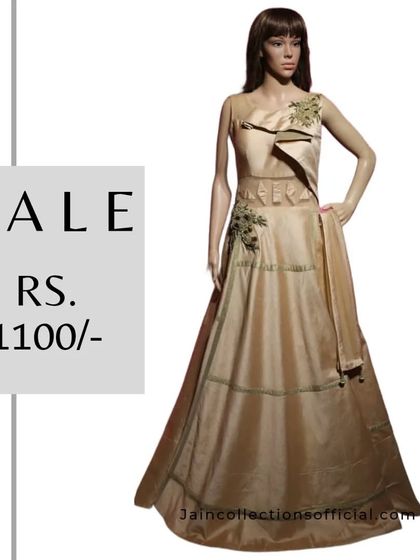 A chic one-shoulder gown in a beautiful gold fabric, available to buy for just Rs. 1100.