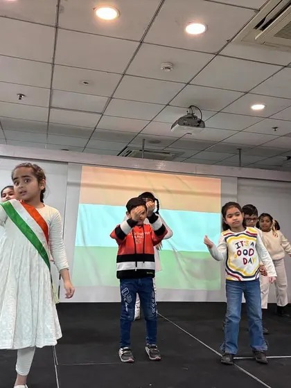 Dressed in colors of the flag, students perform a dance celebrating India's diversity. Our cultural programs are an integral part of learning.