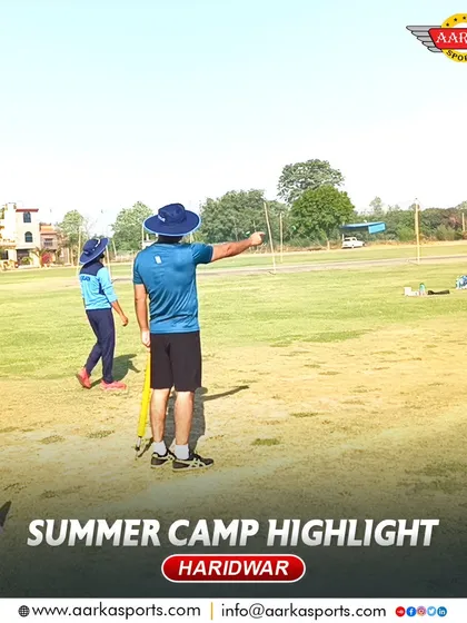 A coach directs a fielding drill at the Haridwar summer camp. We focus on structured training to achieve the best results.