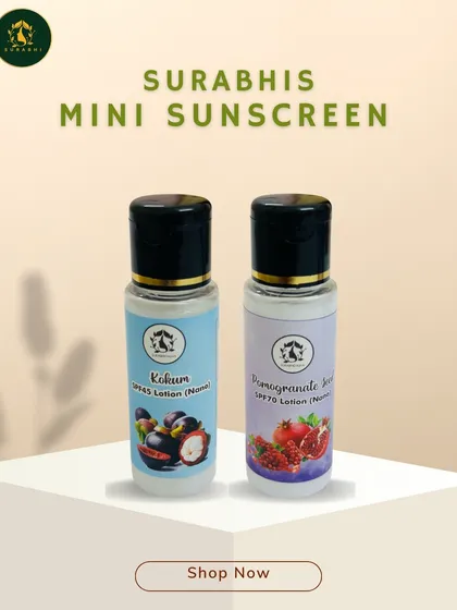 Our popular sunscreens are now available in mini, travel-friendly sizes. You can try both our Kokum SPF 45 and Pomegranate SPF 70 lotions to find your perfect match.