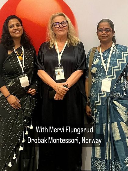 Our faculty with Mervi Flungsrud from Drobak Montessori in Norway, highlighting the global nature of the Montessori community.