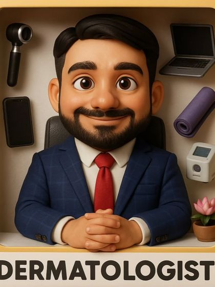 This fun avatar captures some of my passions: being a dermatologist with my dermatoscope, using lasers, practicing yoga, and growing lotus plants. It is a creative look at the person behind the profession.