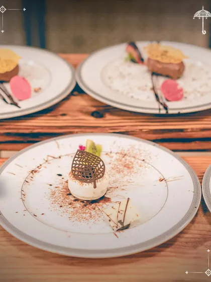 A dessert should be a memorable final note. Our modern take on the classic Tiramisu, plated with artistic precision, showcases our belief that the last bite should be as thoughtfully crafted as the first.