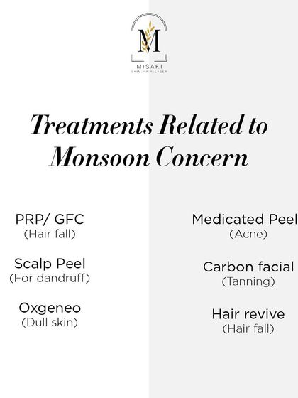 A guide to treatments for common monsoon concerns like hair fall, dandruff, acne, and tanning.