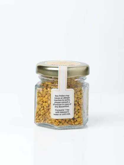 The back of the Bee Pollen jar, showing the nutritional information and usage instructions. We also provide shots of the back and sides of products for complete listings.