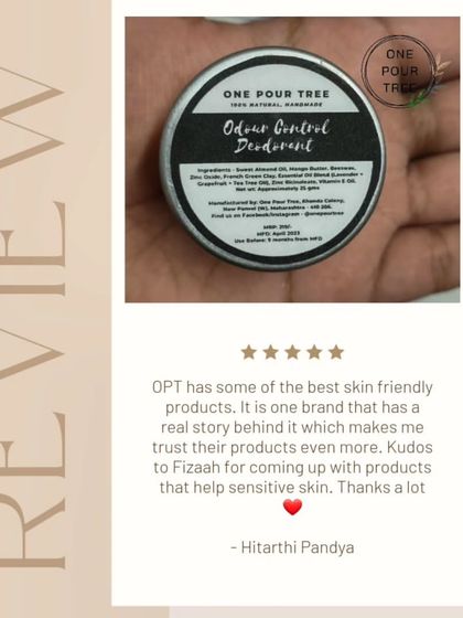 A review for my Odour Control Deodorant from a customer with sensitive skin. Building trust through products that genuinely help is my goal.