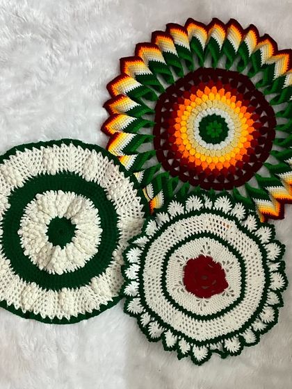 Here you can see a few of my 'Tatavaracha Rumal' designs together. Each one is unique and brings a touch of handmade tradition to the home.