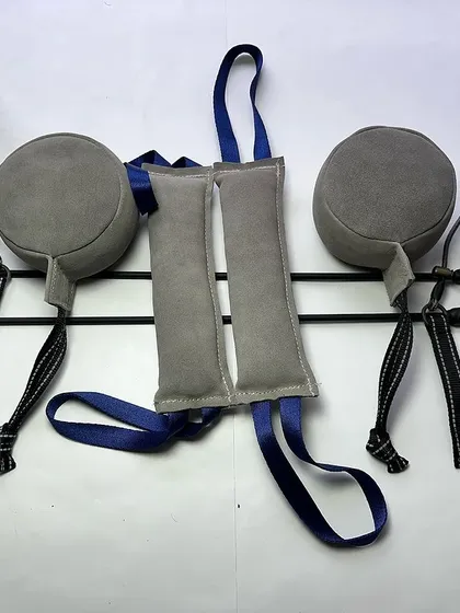 This was a proud moment, shipping out our 101st order. This photo shows a typical combination of gear a serious trainer might order: bite pillows for drive work, leashes for control, and other custom tools. It shows the variety of equipment I make.
