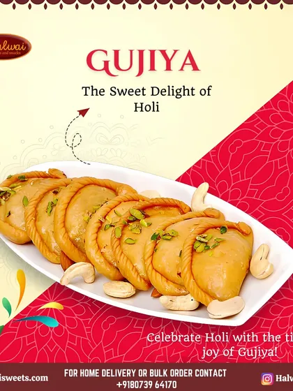 The sweet delight of Holi. Our Gujiya is a timeless joy, filled with rich ingredients and fried to golden perfection to make your celebrations unforgettable.